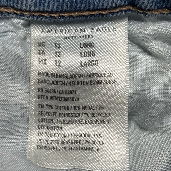 American Eagle Jeans Womens 12 Long Mom Jean Light Wash High Rise Stretch Casual - Picture 4 of 8
